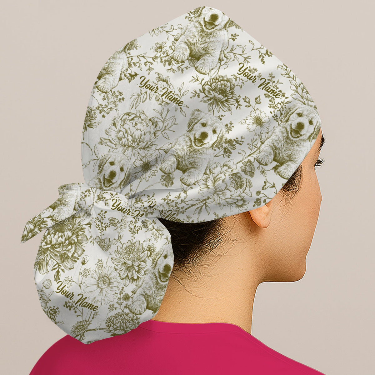 Personalized Pet Photo Floral Scrub Cap