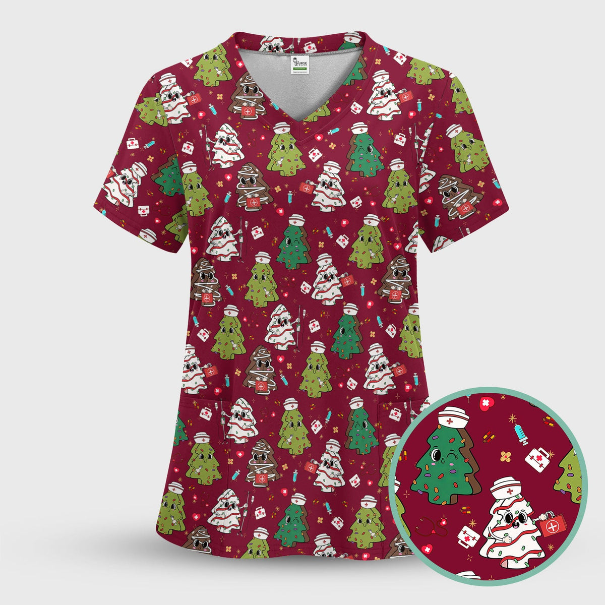 Christmas Tree Nurse Scrub Top