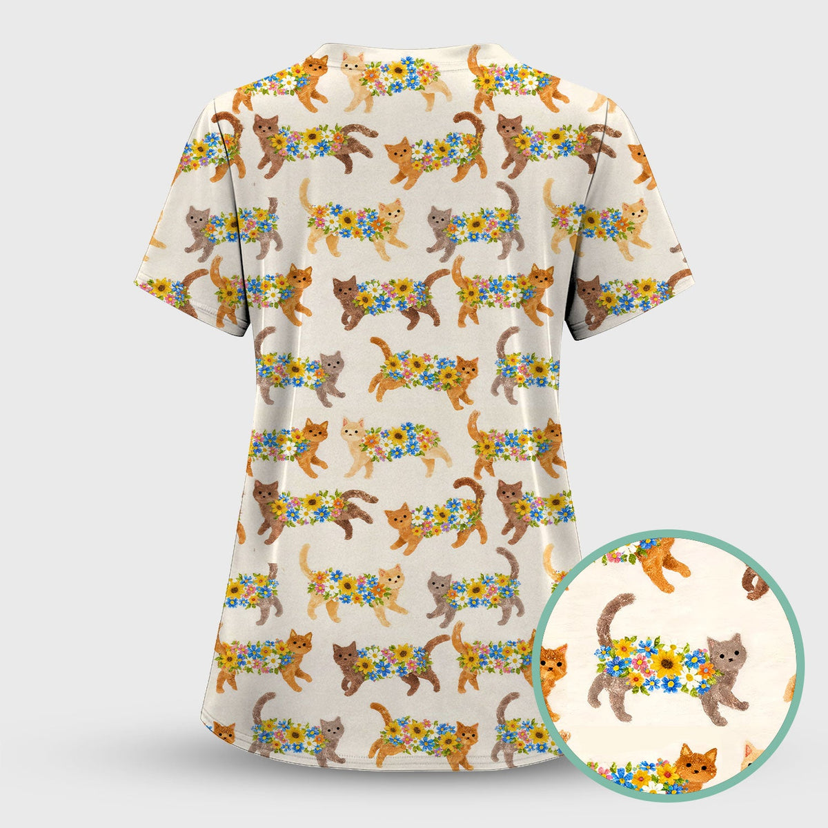 Flower Filled Cat Nurse Scrub Set