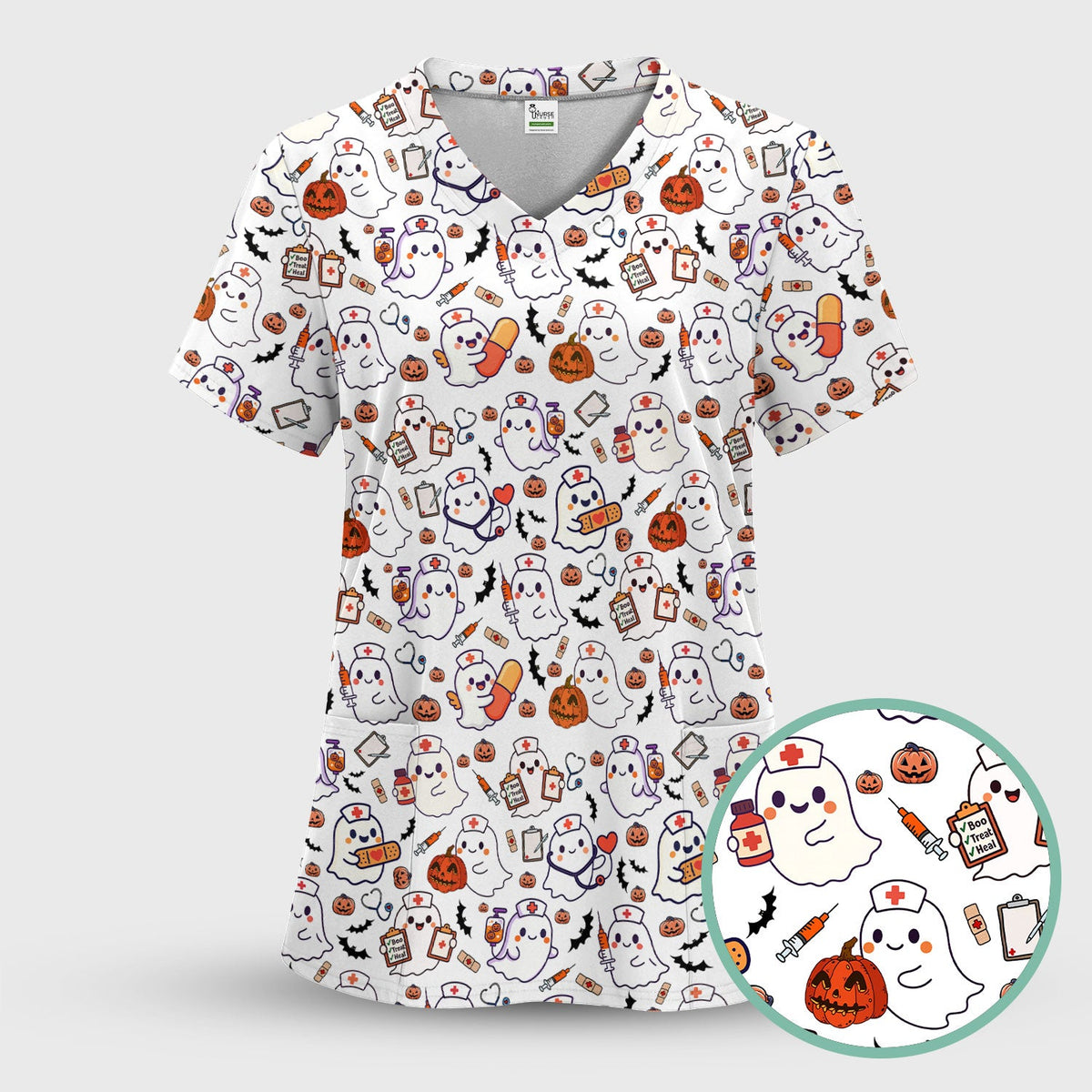 Pumpkin Ghost Nurse Scrub Set - Halloween Gift