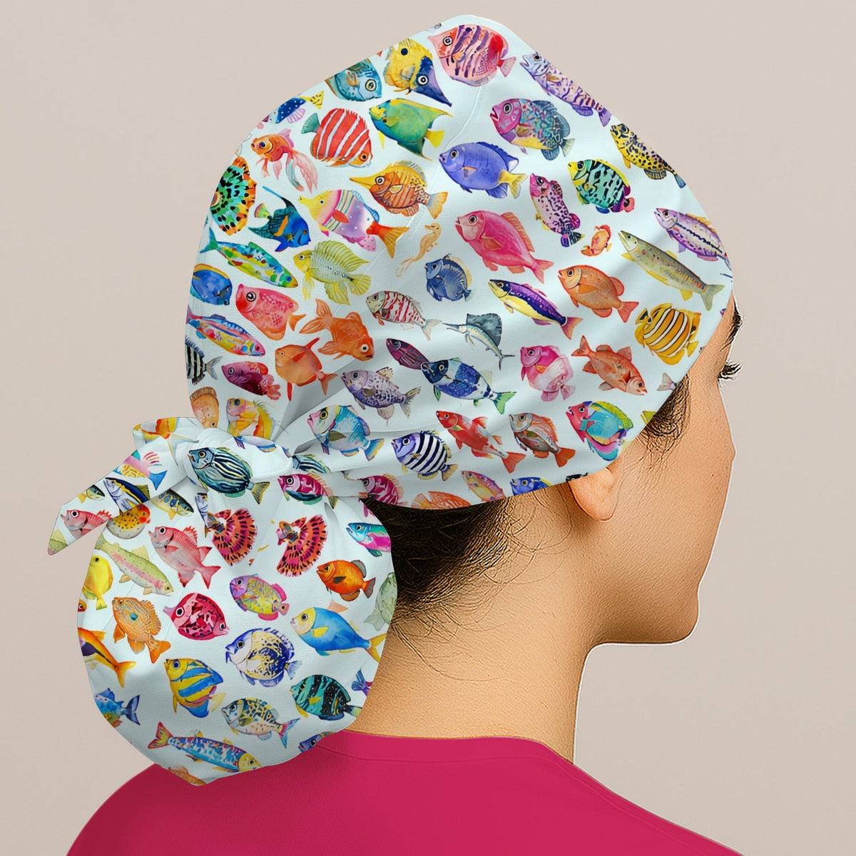 Colorful Tropical Fish Print Scrub Cap