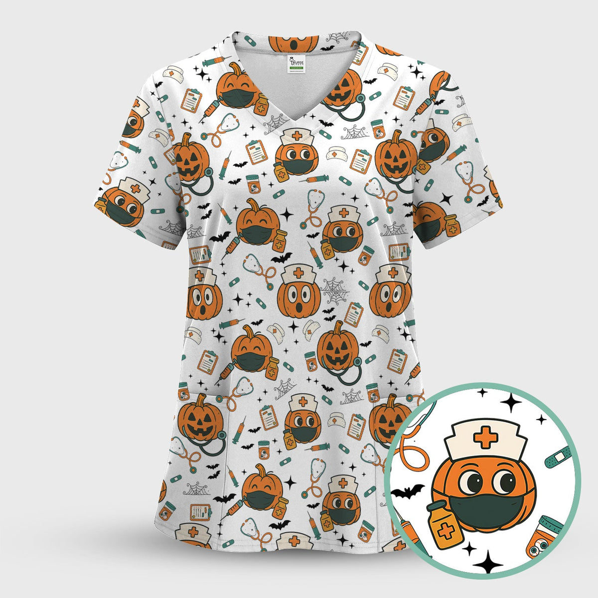 Spooky Holiday Nurse Scrub Top - Halloween Gift