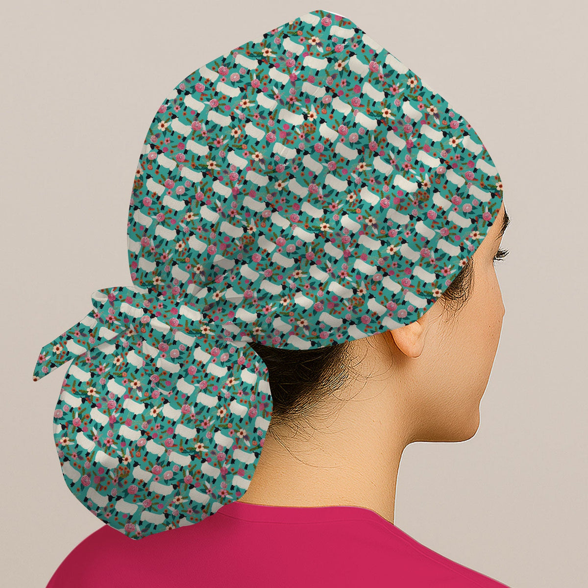 Sheep Floral Meadow Scrub Cap