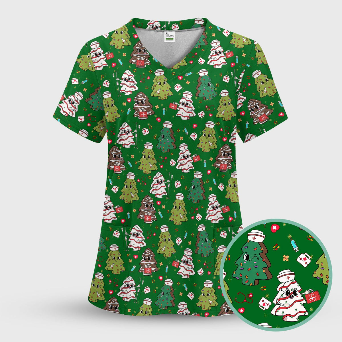 Christmas Tree Nurse Scrub Top