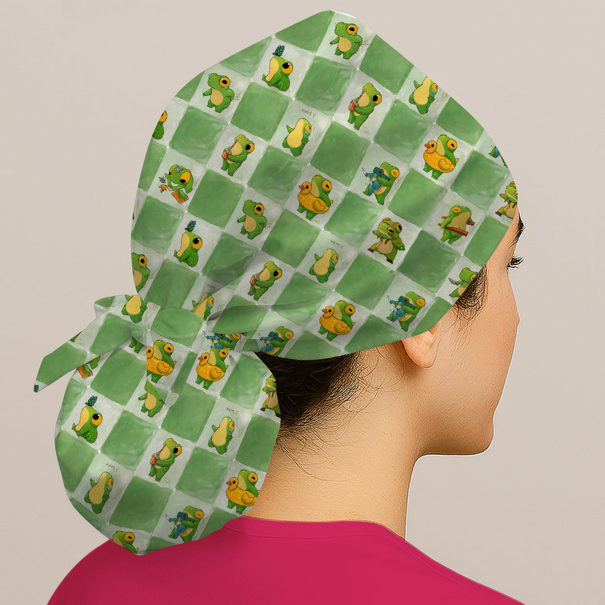 Frog Duck Checkerboard Scrub Cap