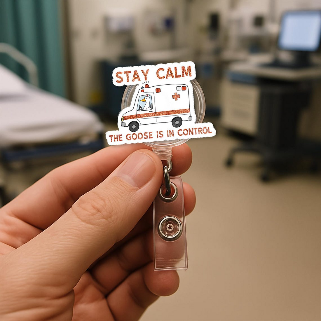 Stay Calm Goose Nurse Badge Reel