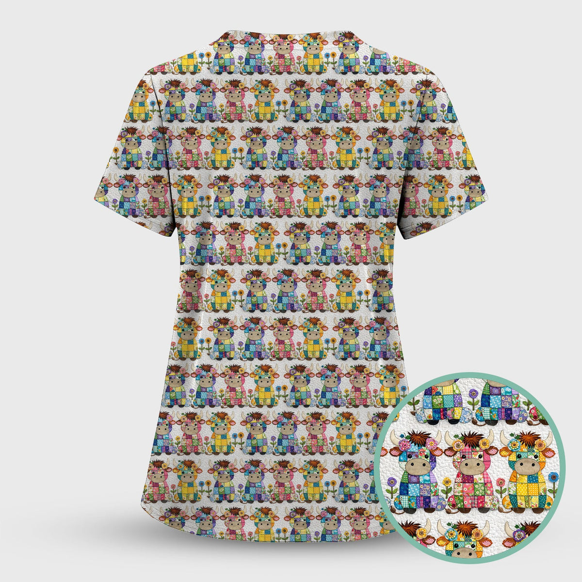 Patchwork Cow Flowers Nurse Scrub Set
