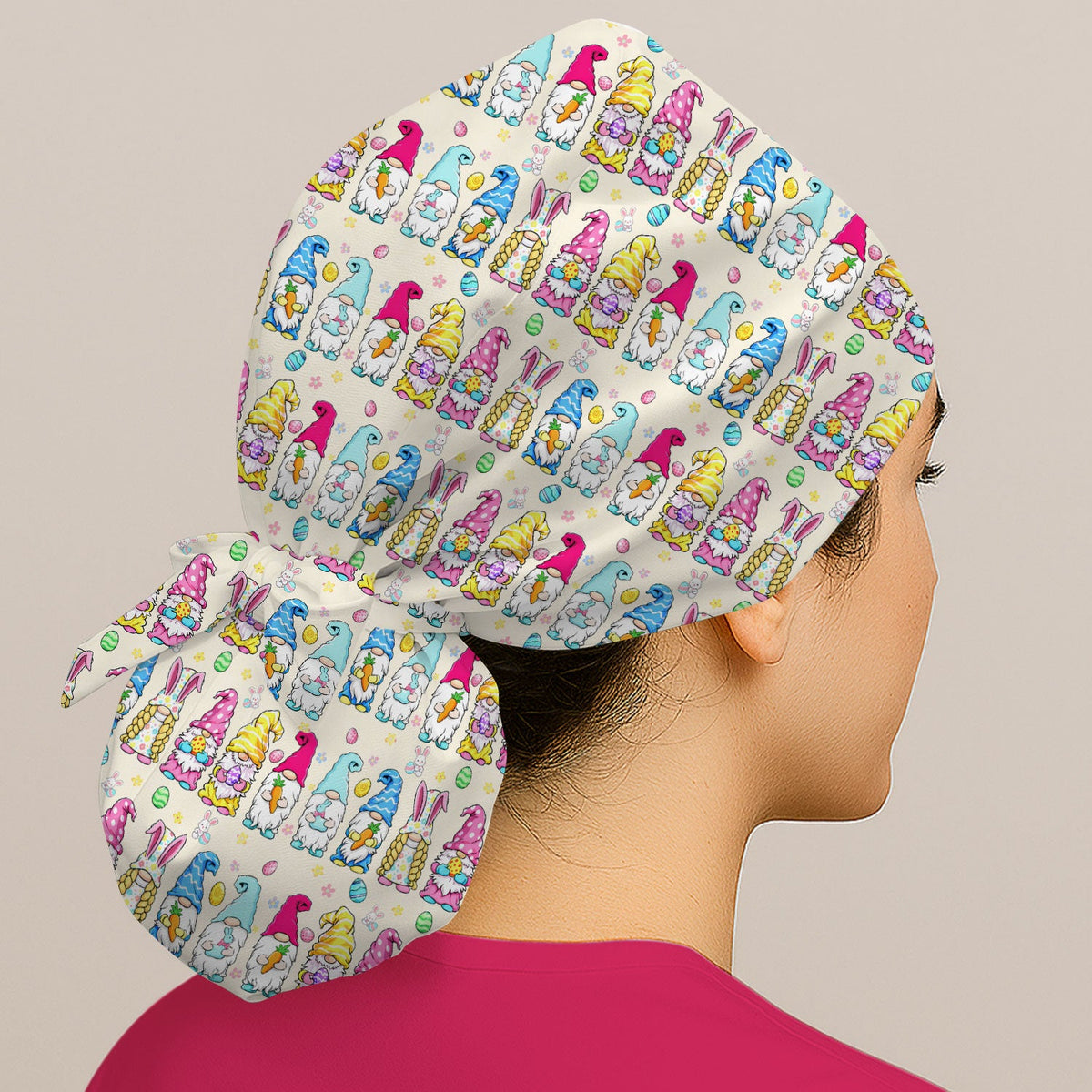 Colorful Easter Gnome Bunny Eggs Scrub Cap