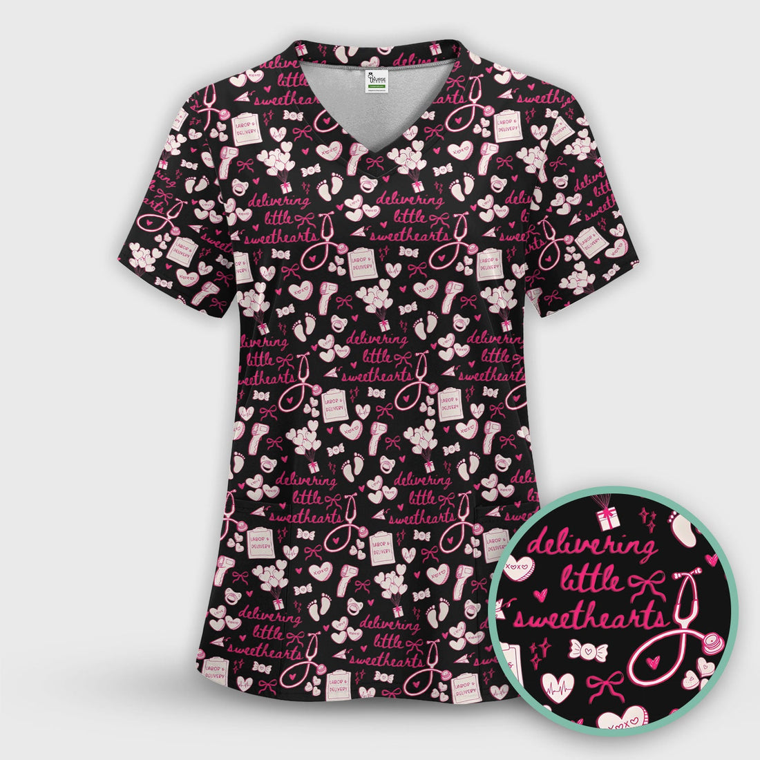 Valentine Labor Delivery XOXO Nurse Scrub Top