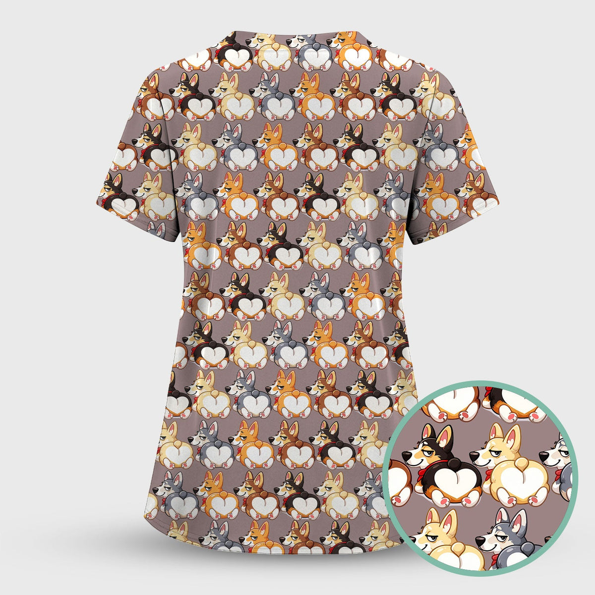 Corgi Cartoon Nurse Scrub Set