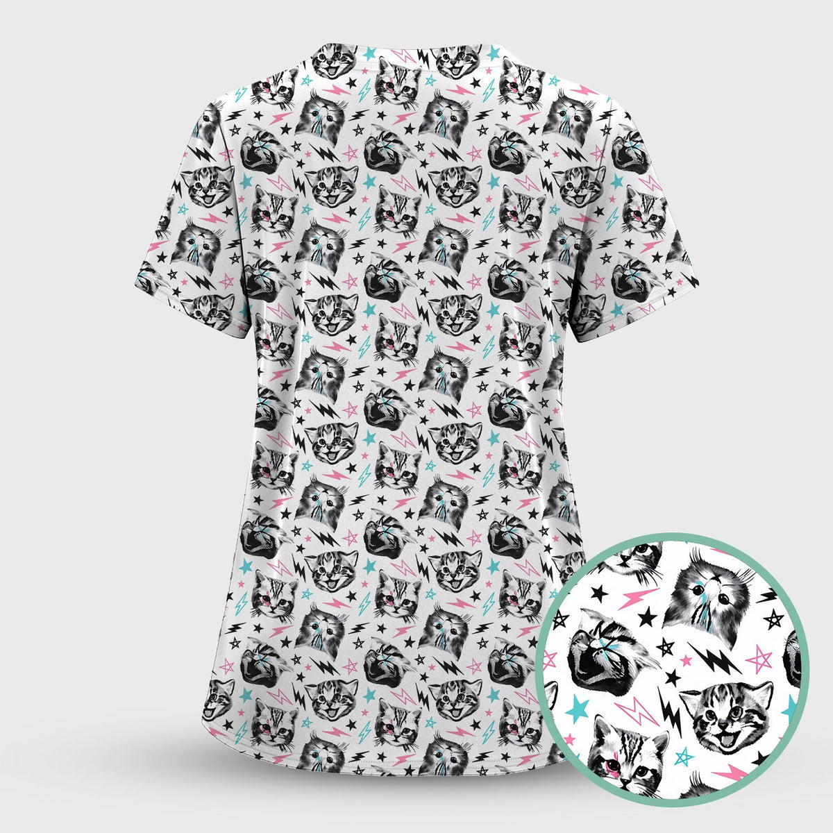 Cat Faces Lightning Nurse Scrub Set