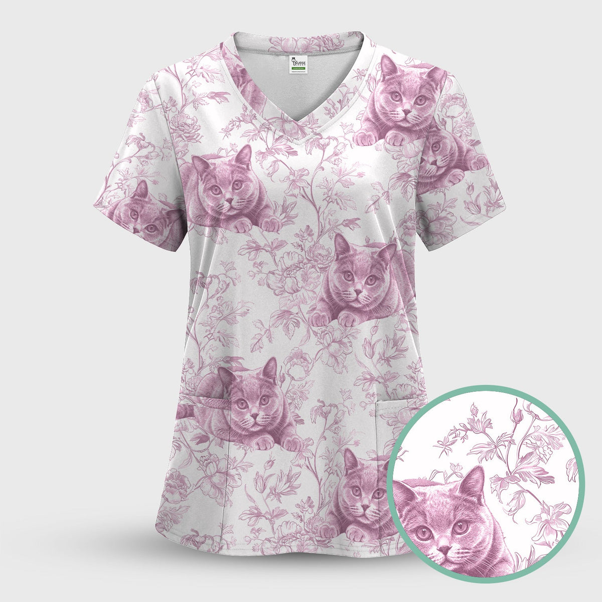 Dog Cat Chinoiserie Nurse Scrub Set