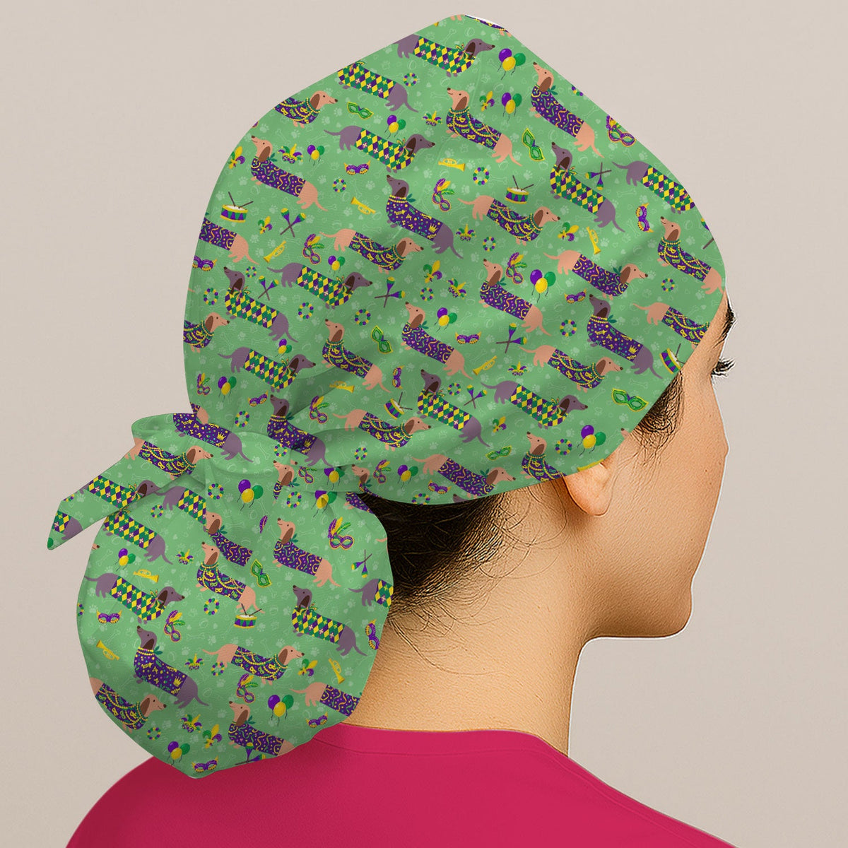 Mardi Gras Dachshund Wiener Dog Scrub Cap