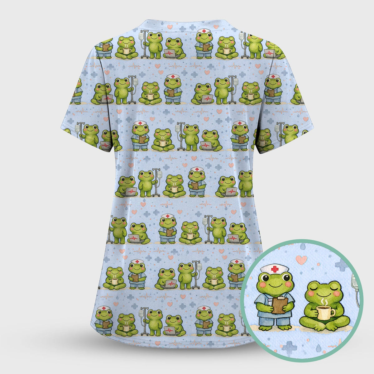 Adorable Frog Various Poses Nurse Scrub Set