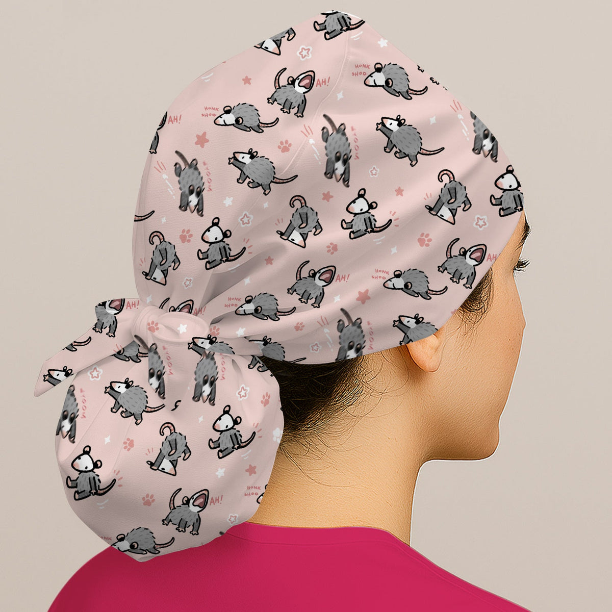 Cartoon Opossum Scrub Cap