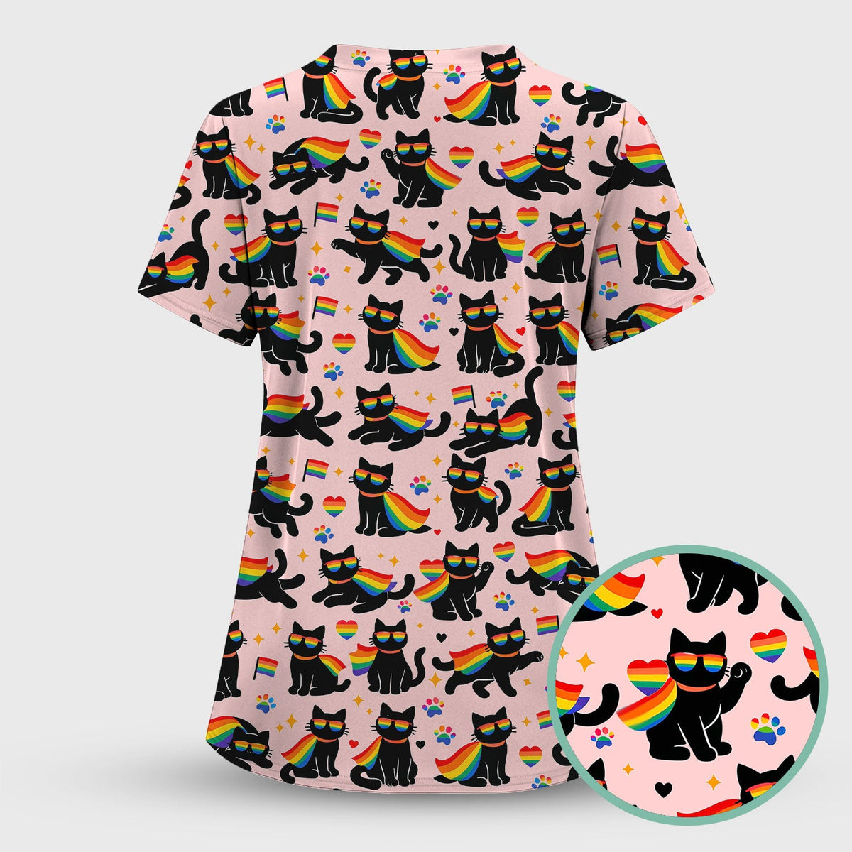 Rainbow Black Cat Pride Nurse Scrub Top