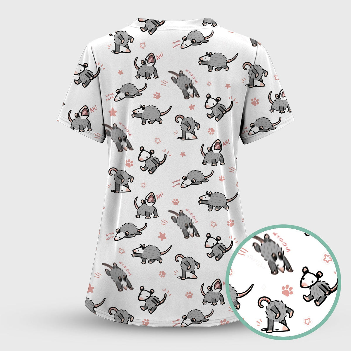 Cartoon Opossum Nurse Scrub Top