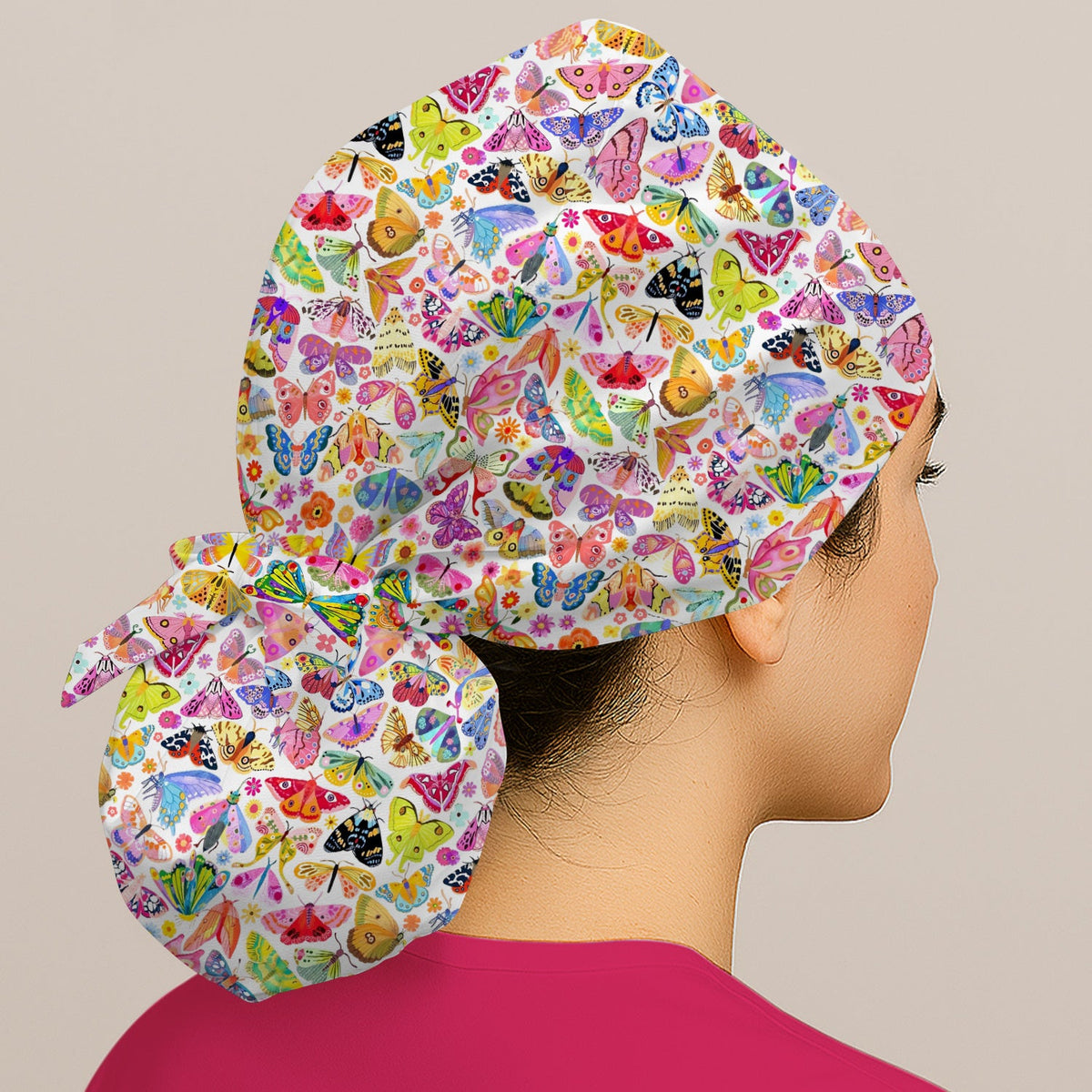 Cute Bright Butterfly Moth Floral Scrub Cap