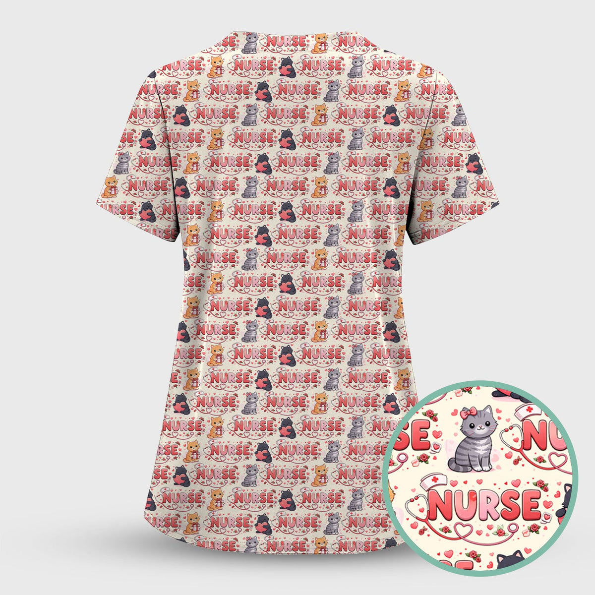 Cat Heart Nurse Scrub Top - Valentines Day Gift