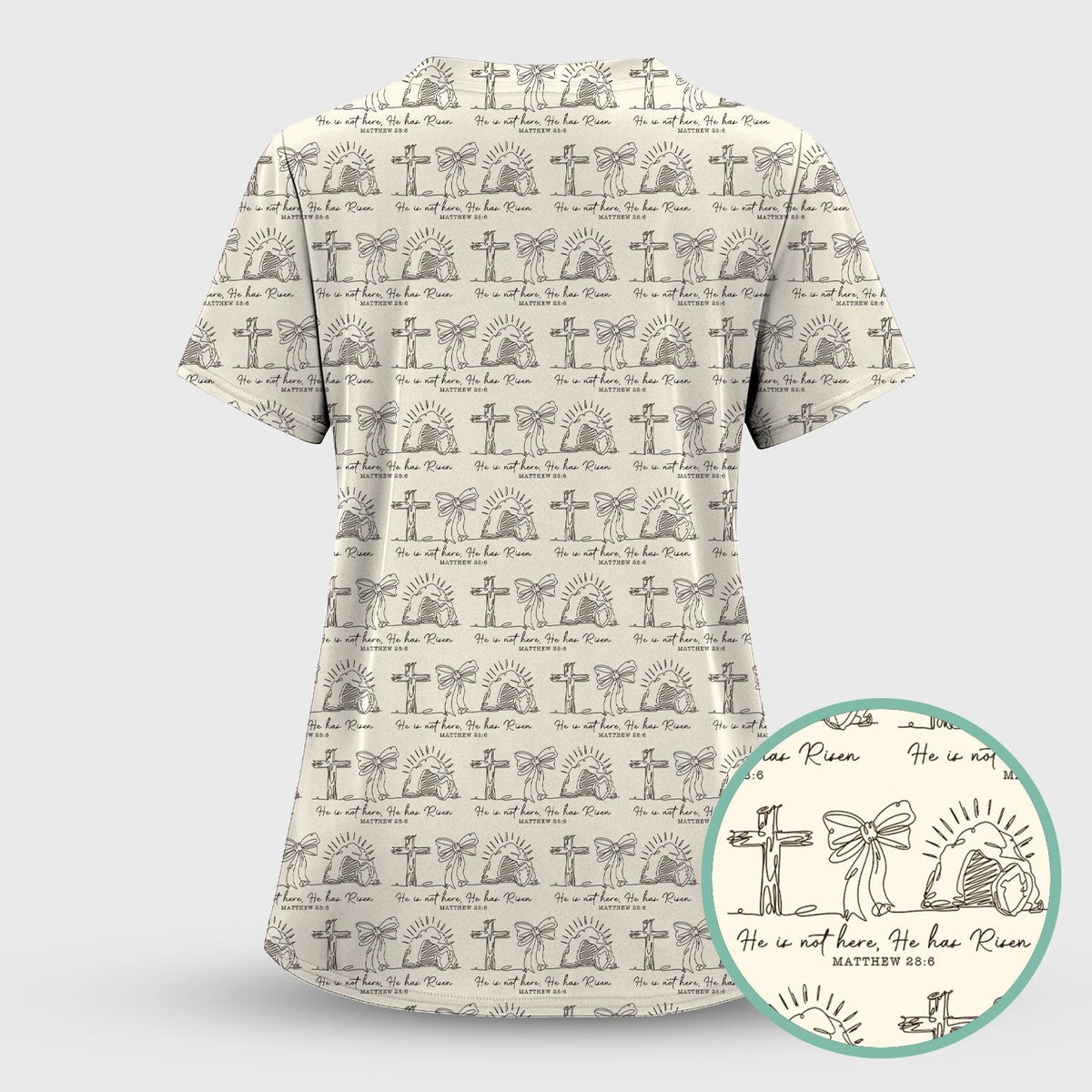 Christian Cross He Is Risen Pattern Scrubs Top, Comfortable Scrubs for Nurses