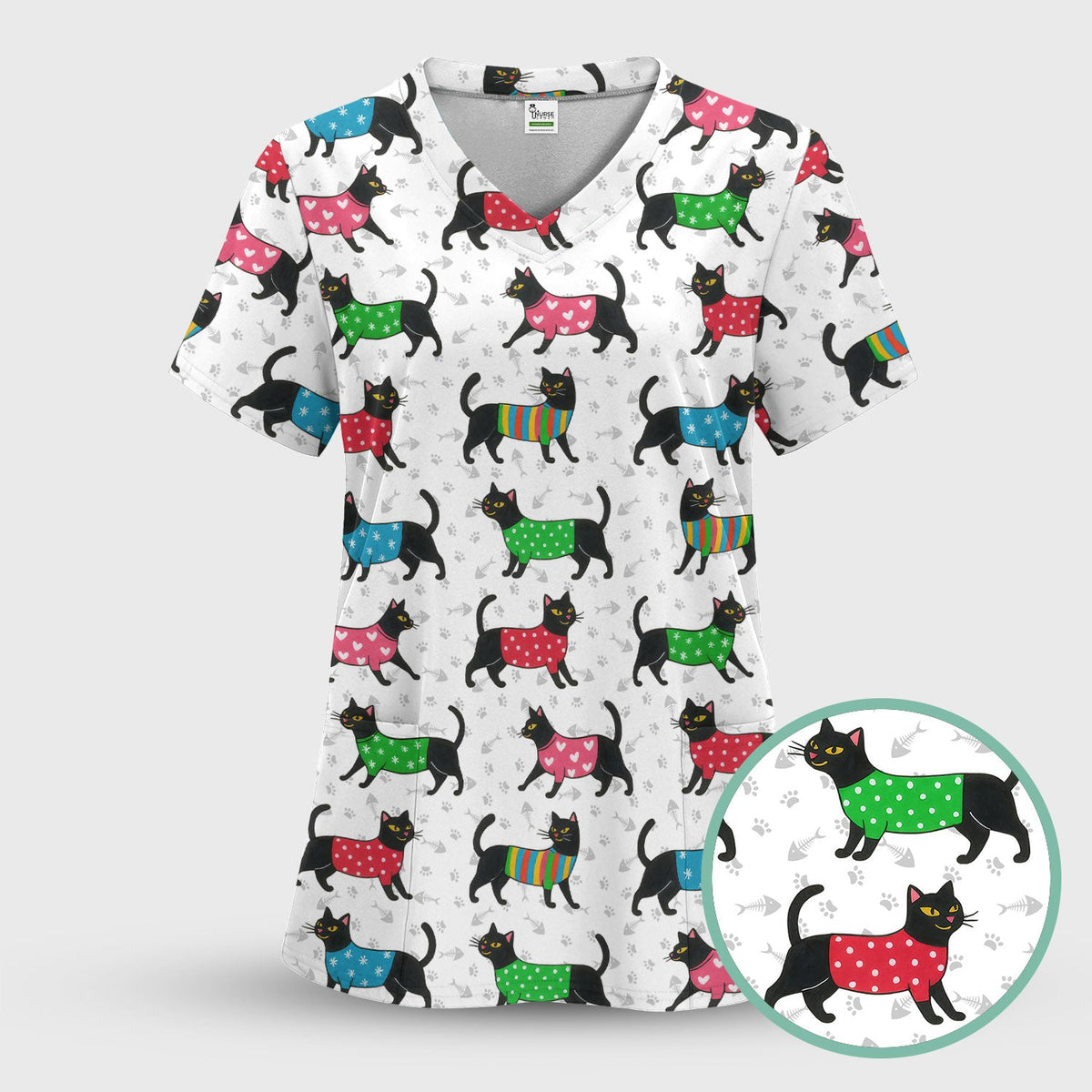 Black Kitty Nurse Scrub Top