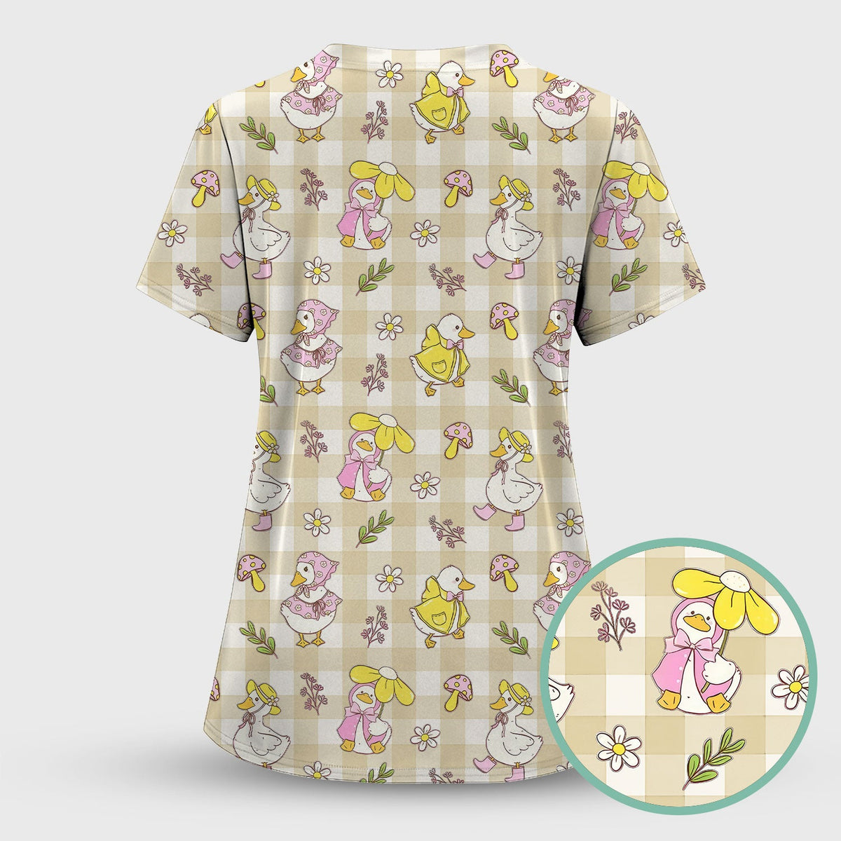 Duck Outfit Gingham Nurse Scrub Top