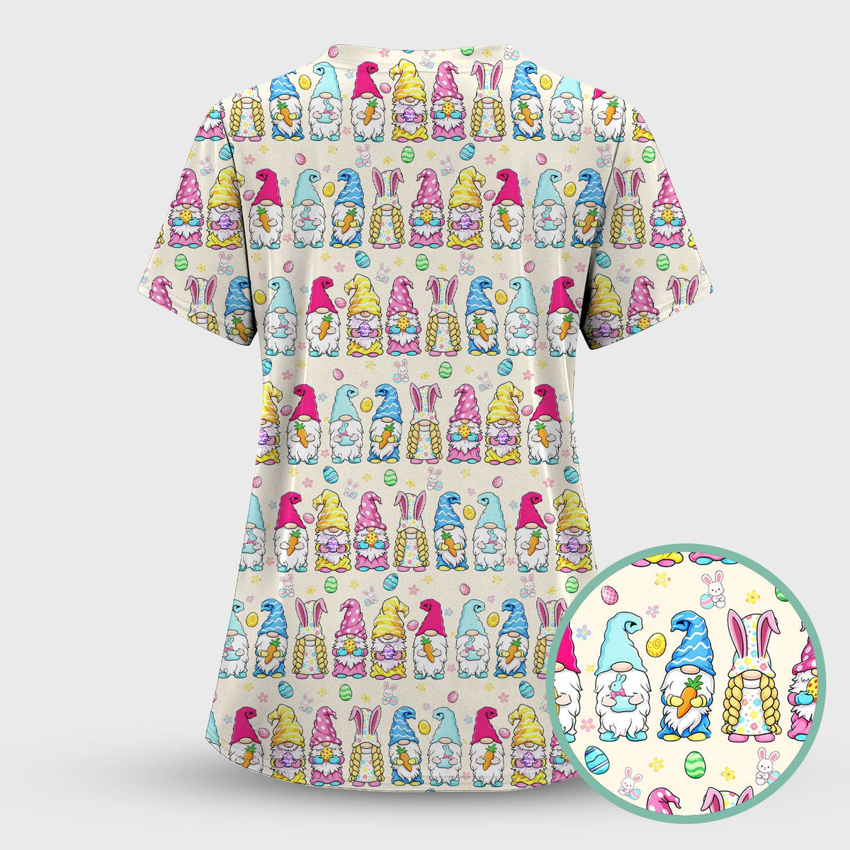Colorful Easter Gnome Bunny Eggs Nurse Scrub Set
