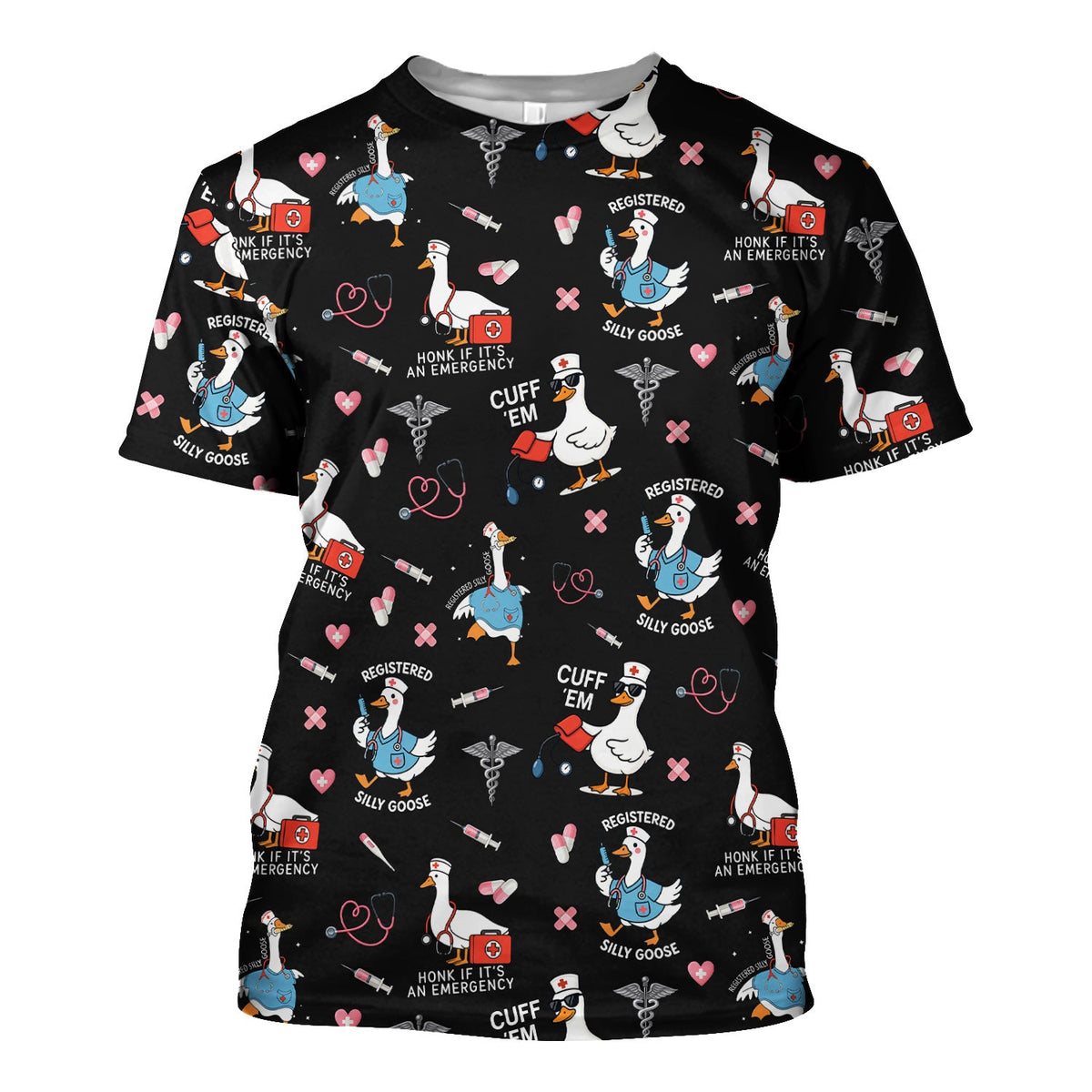 Goose Stethoscope Heart Nurse Scrub Top
