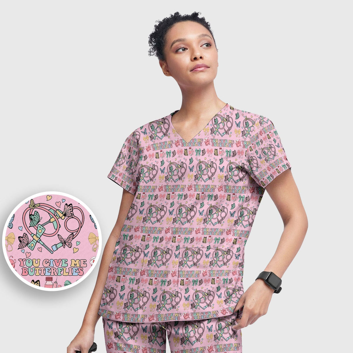 Butterfly Heart Nurse Scrub Set - Valentines Day Gift
