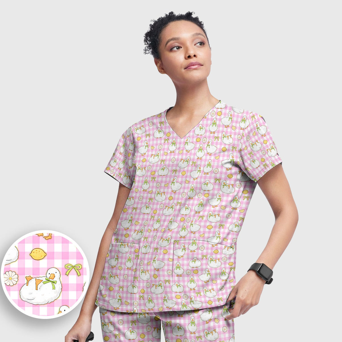 Adorable Ducks Lemon Daisy Nurse Scrub Set
