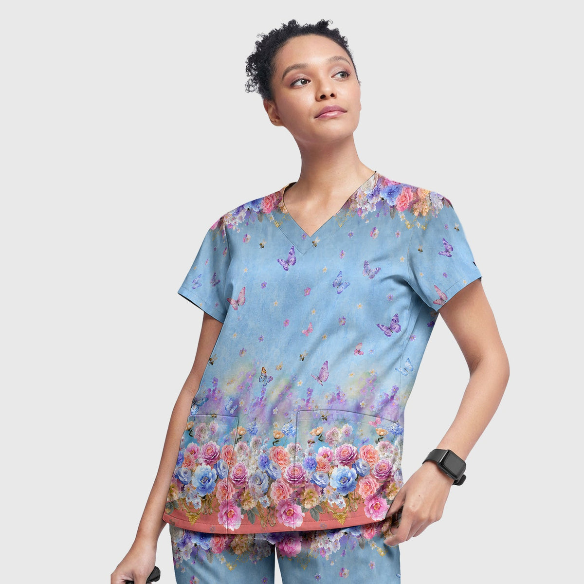 Pastel Flower Garden Nurse Scrub Set