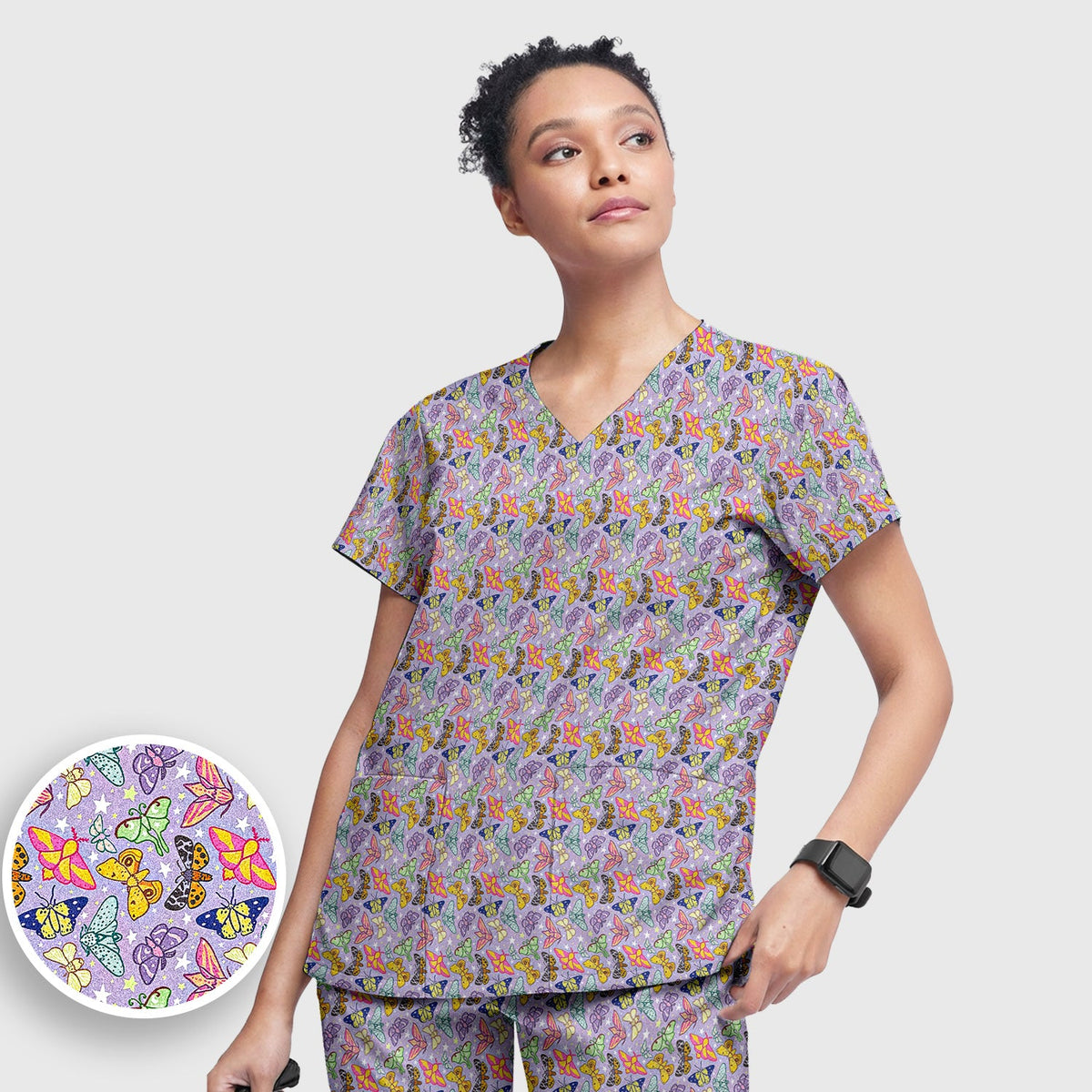 Colorful Butterfly Nurse Scrub Set