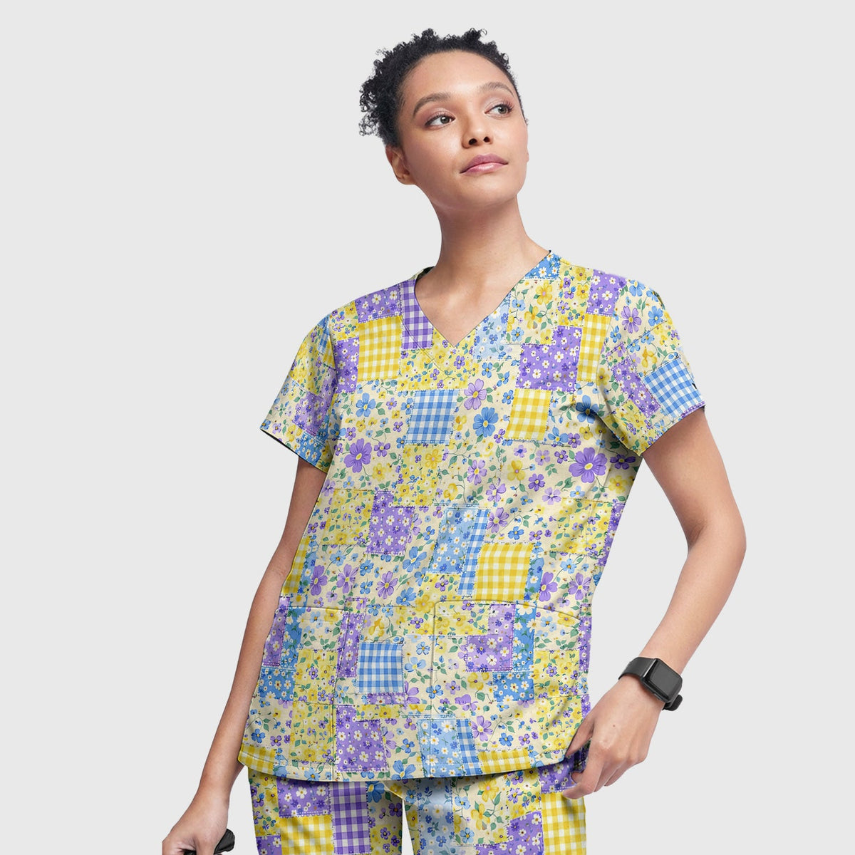 Floral Patchwork Gingham Nurse Scrub Set