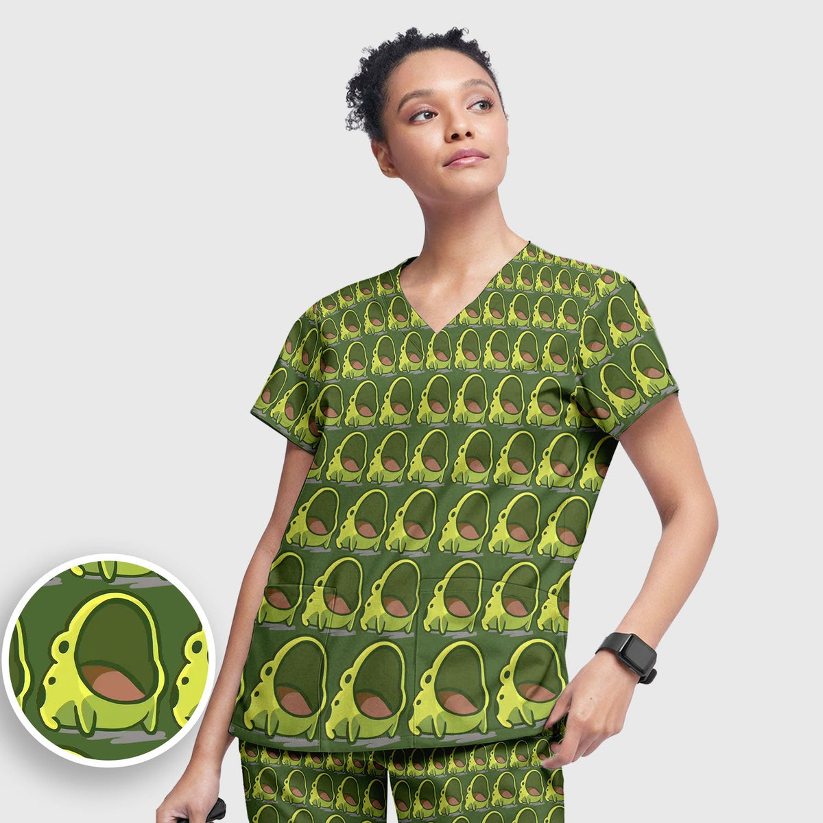 Green Frog Cartoon Nurse Scrub Set