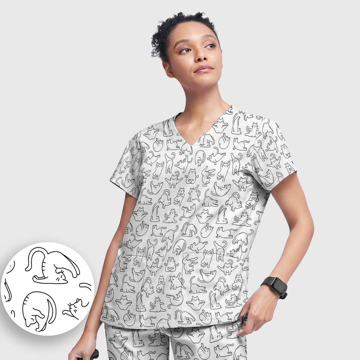 Cat Outline Playing Nurse Scrub Set