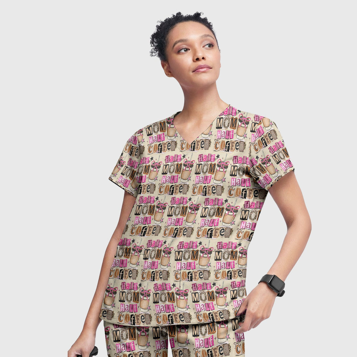Half Mom Half Coffee Nurse Scrub Set