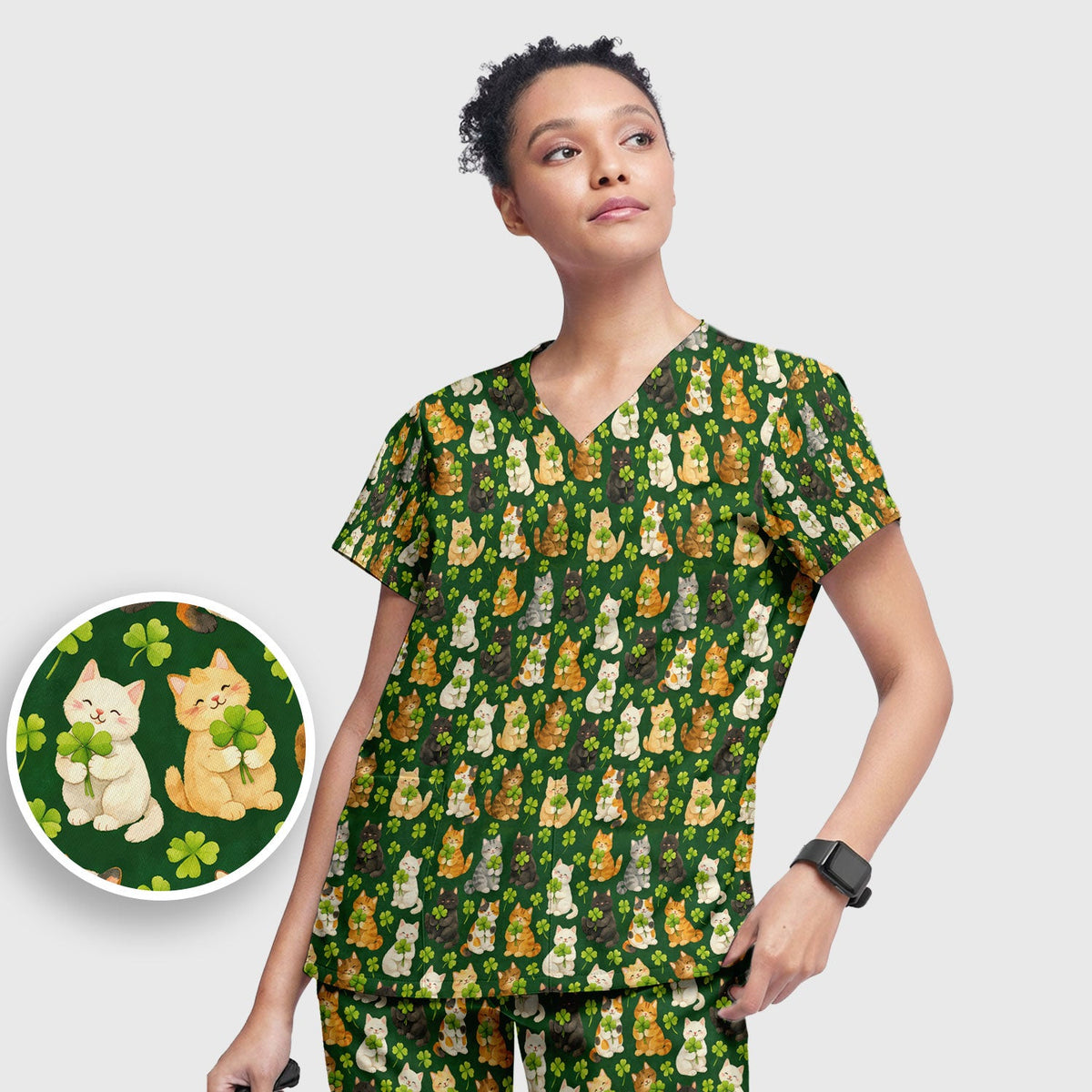 Black Cat Nurse Scrub Set - St Patricks Day Gift