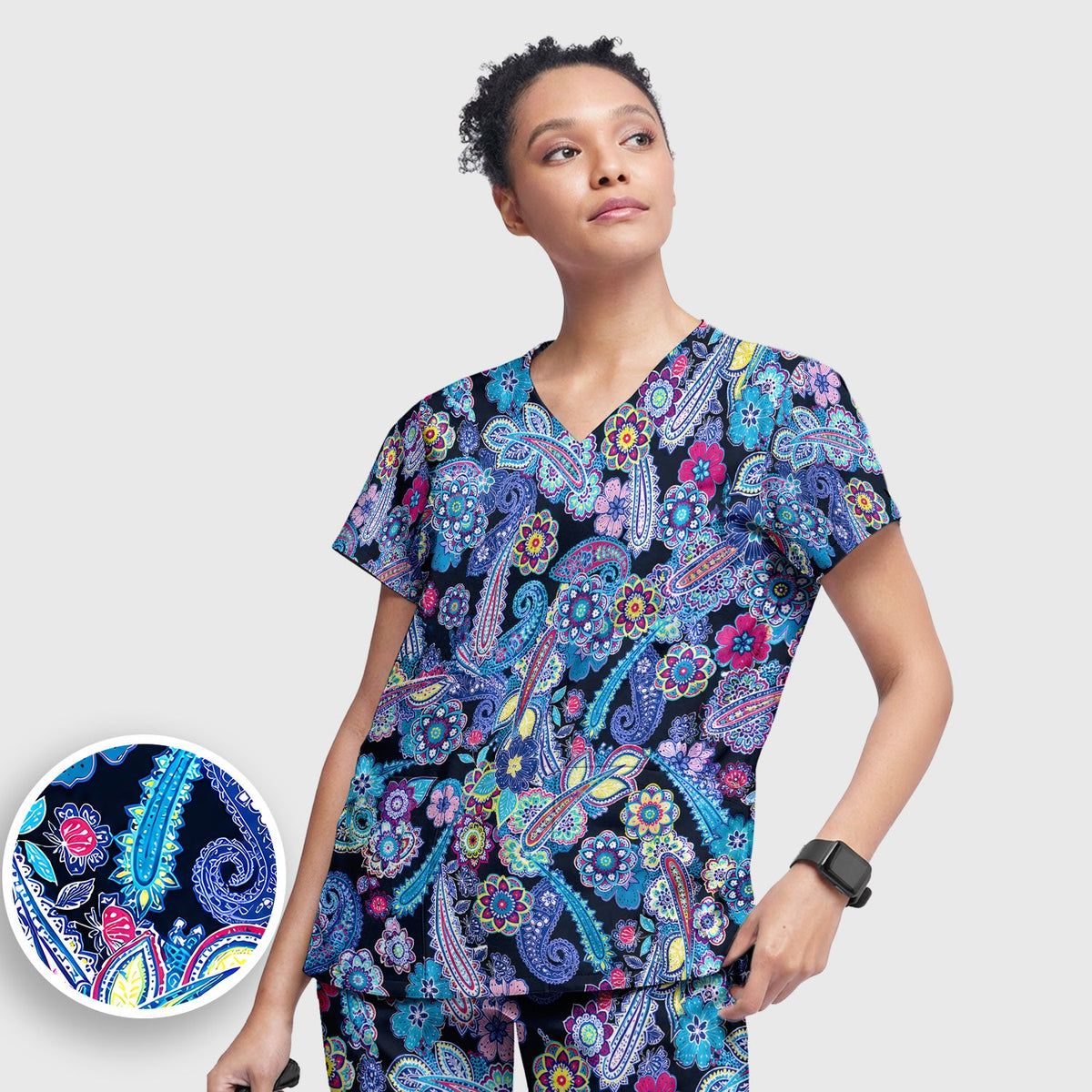 Vibrant Paisley Floral Nurse Scrub Set