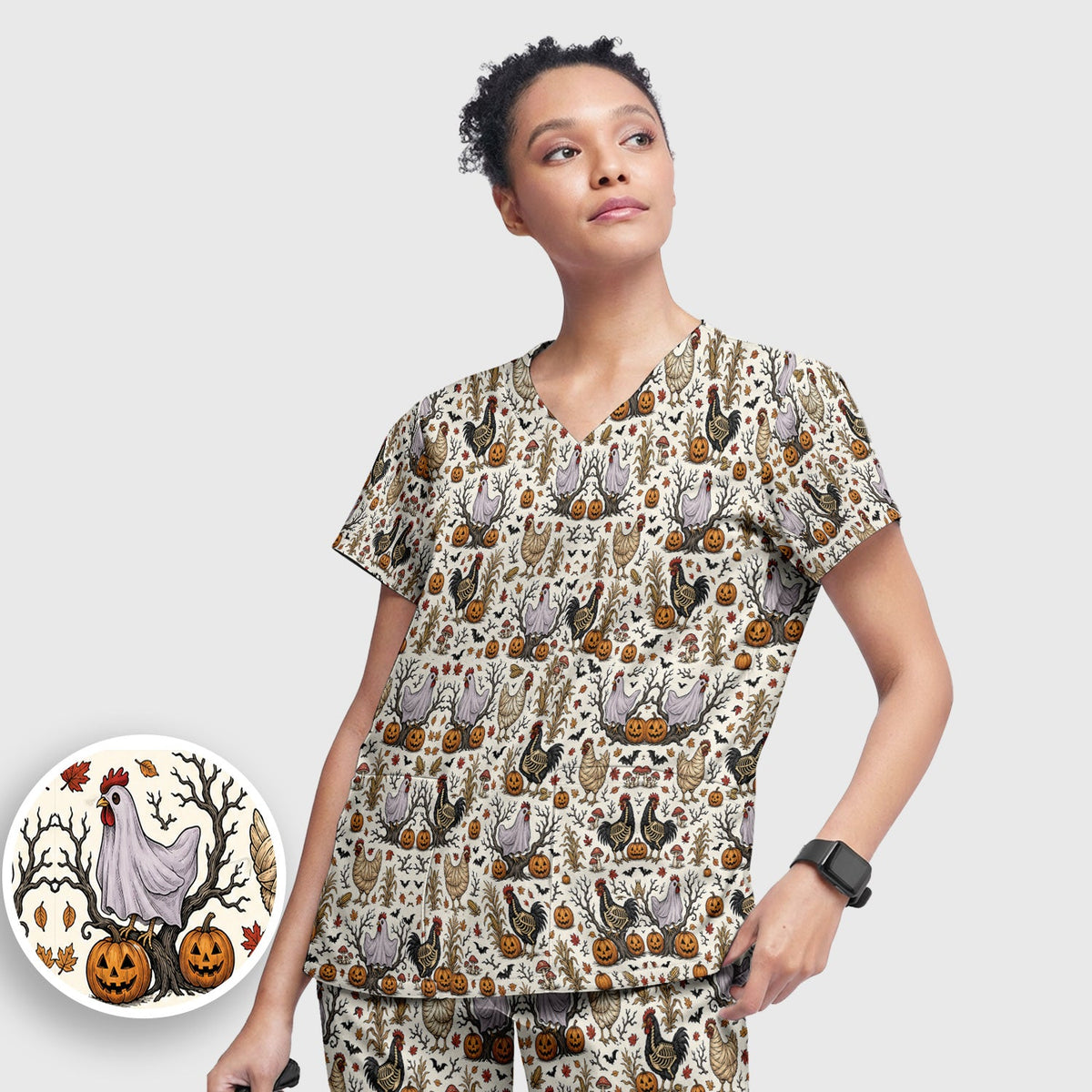 Skeleton Chickens Nurse Scrub Set - Halloween Gift