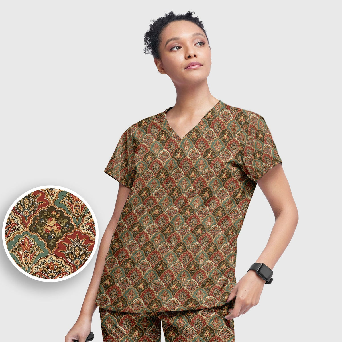 Vintage Floral Paisley Ornament Nurse Scrub Set