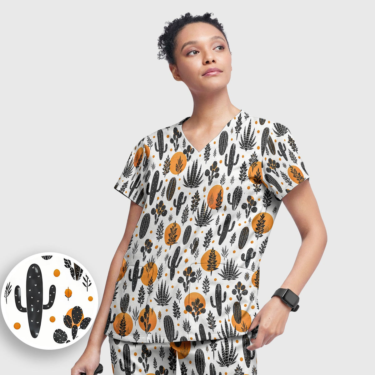 Desert Cactus Orange Sun Nurse Scrub Set