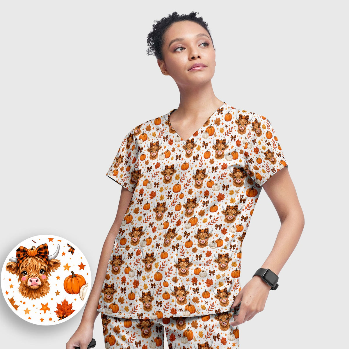 Fall Highland Cow Nurse Scrub Set