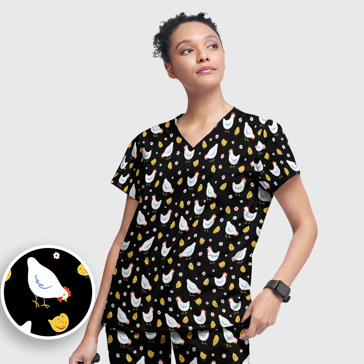 Chicken And Cute Chicks Nurse Scrub Set