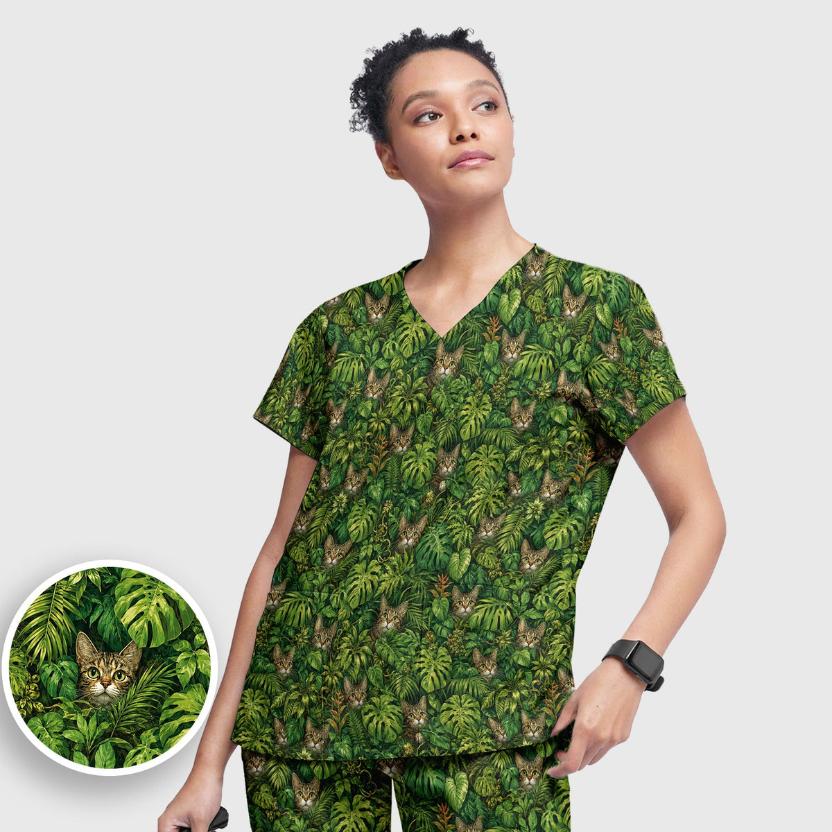 Hidden Jungle Cat Veterinary Nurse Scrub Set
