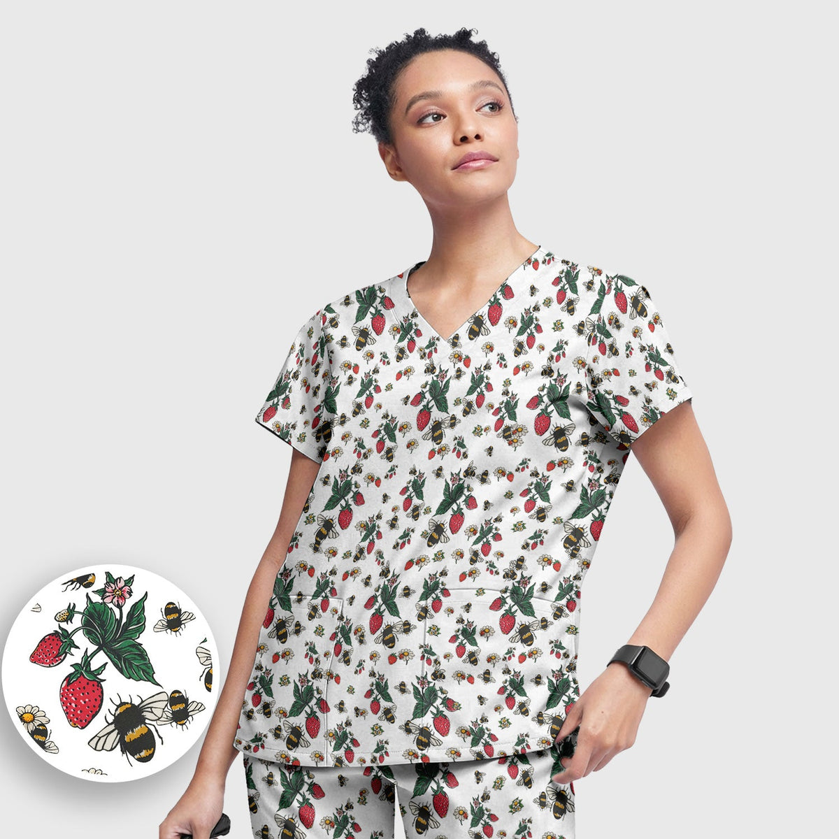 Strawberry Bee Daisy Nurse Scrub Set