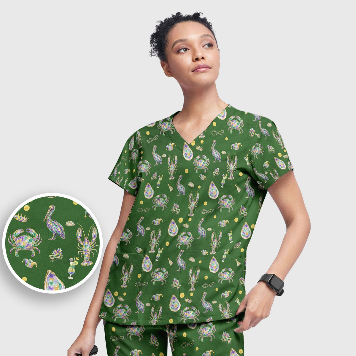 Mardi Gras Seafood Nurse Scrub Set
