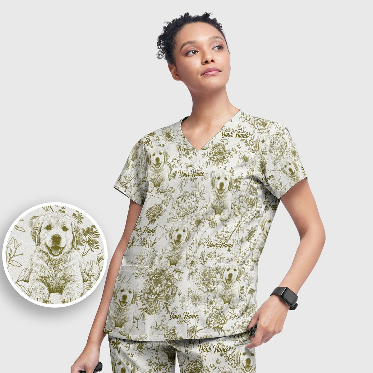 Personalized Pet Photo Floral Nurse Scrub Set