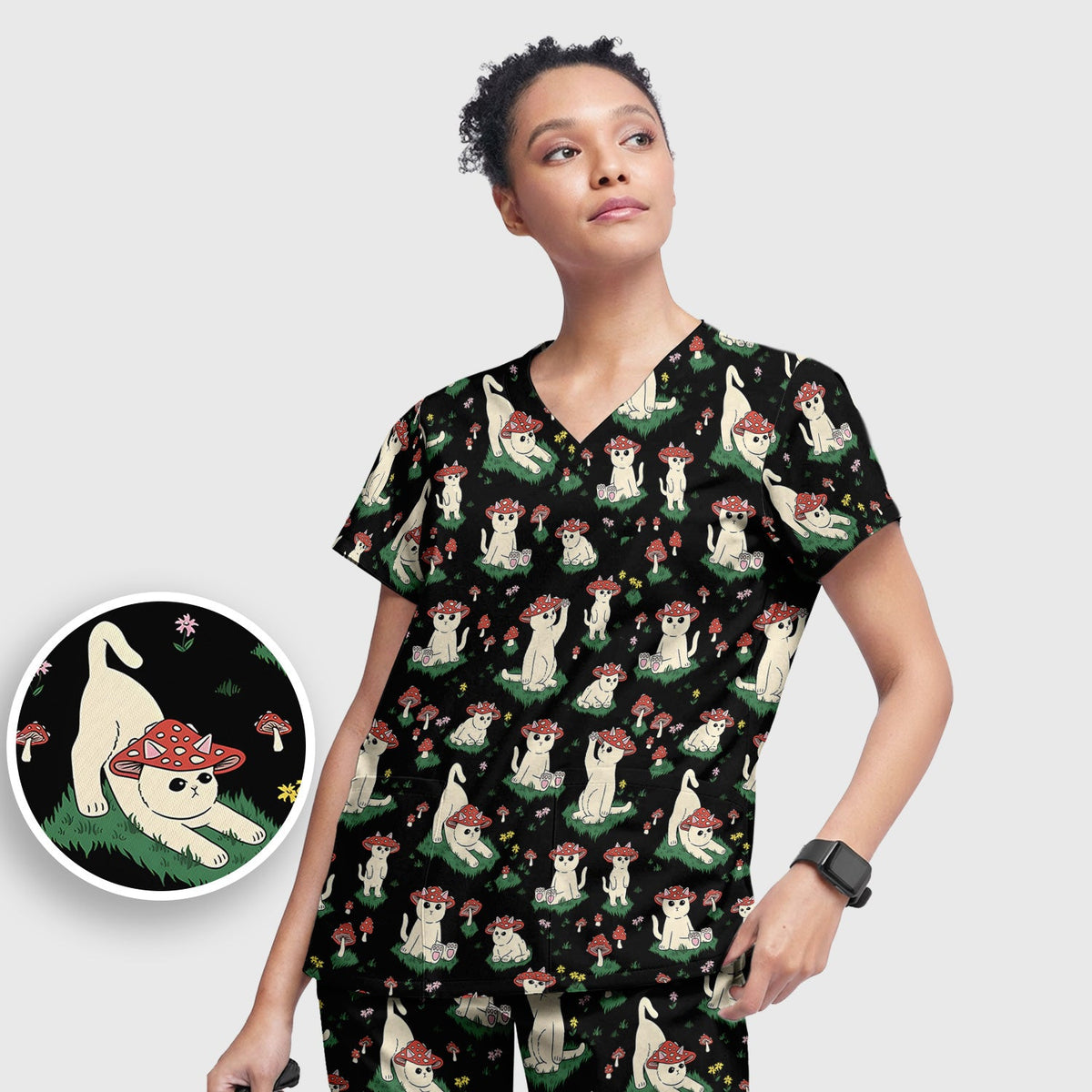 Mushroom Cat Nurse Scrub Set