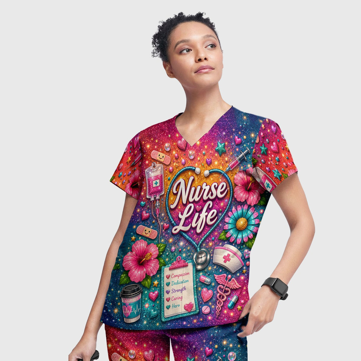 Colorful Nurse Life Heart Scrub Set