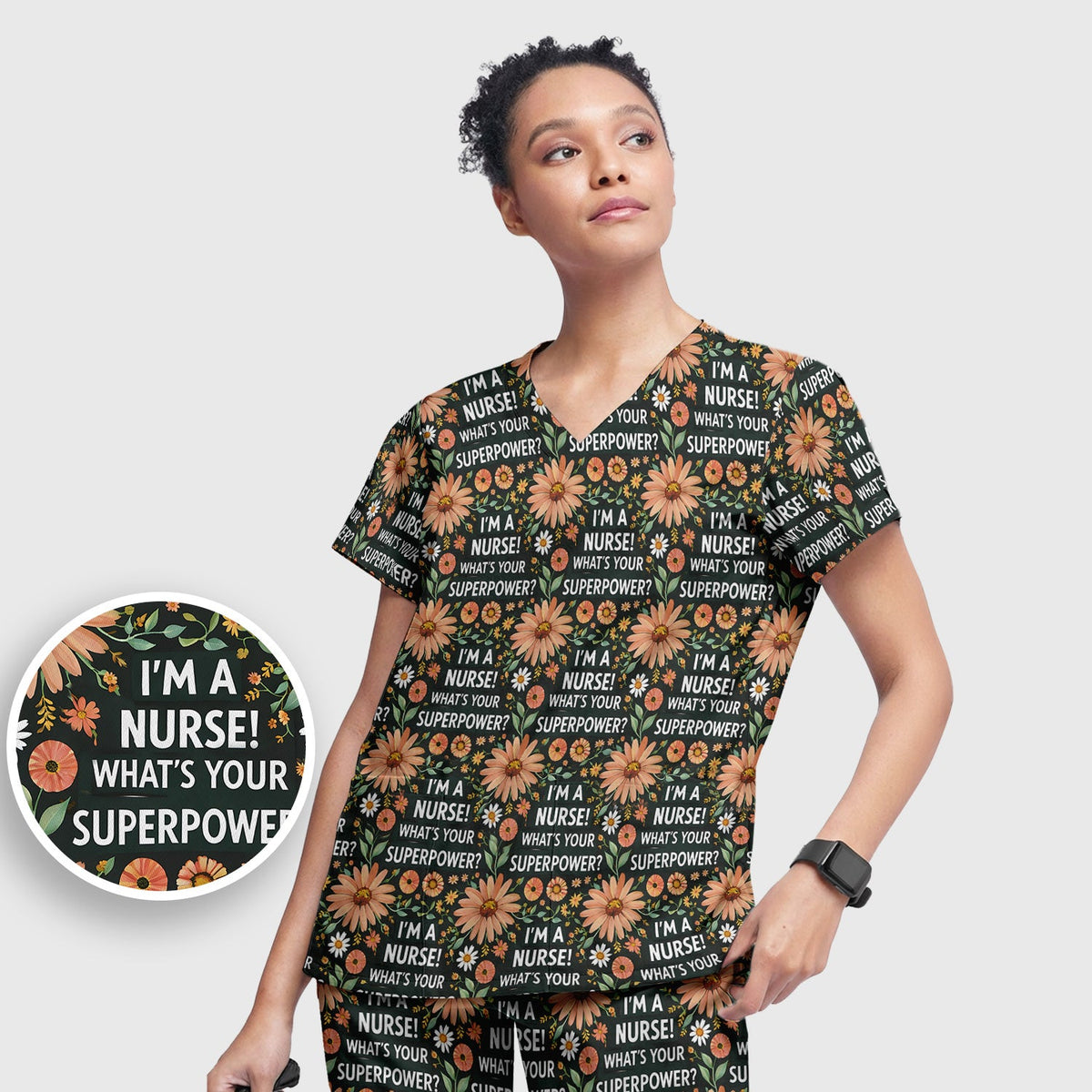 Superpower Floral Nurse Scrub Set